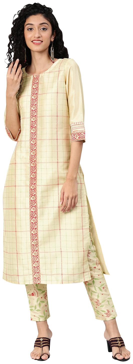 

ZIYAA Women White Checkered Straight Kurta