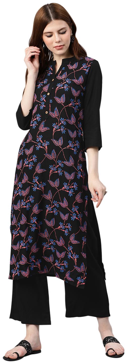 

ZIYAA Women Black Floral Straight Kurta