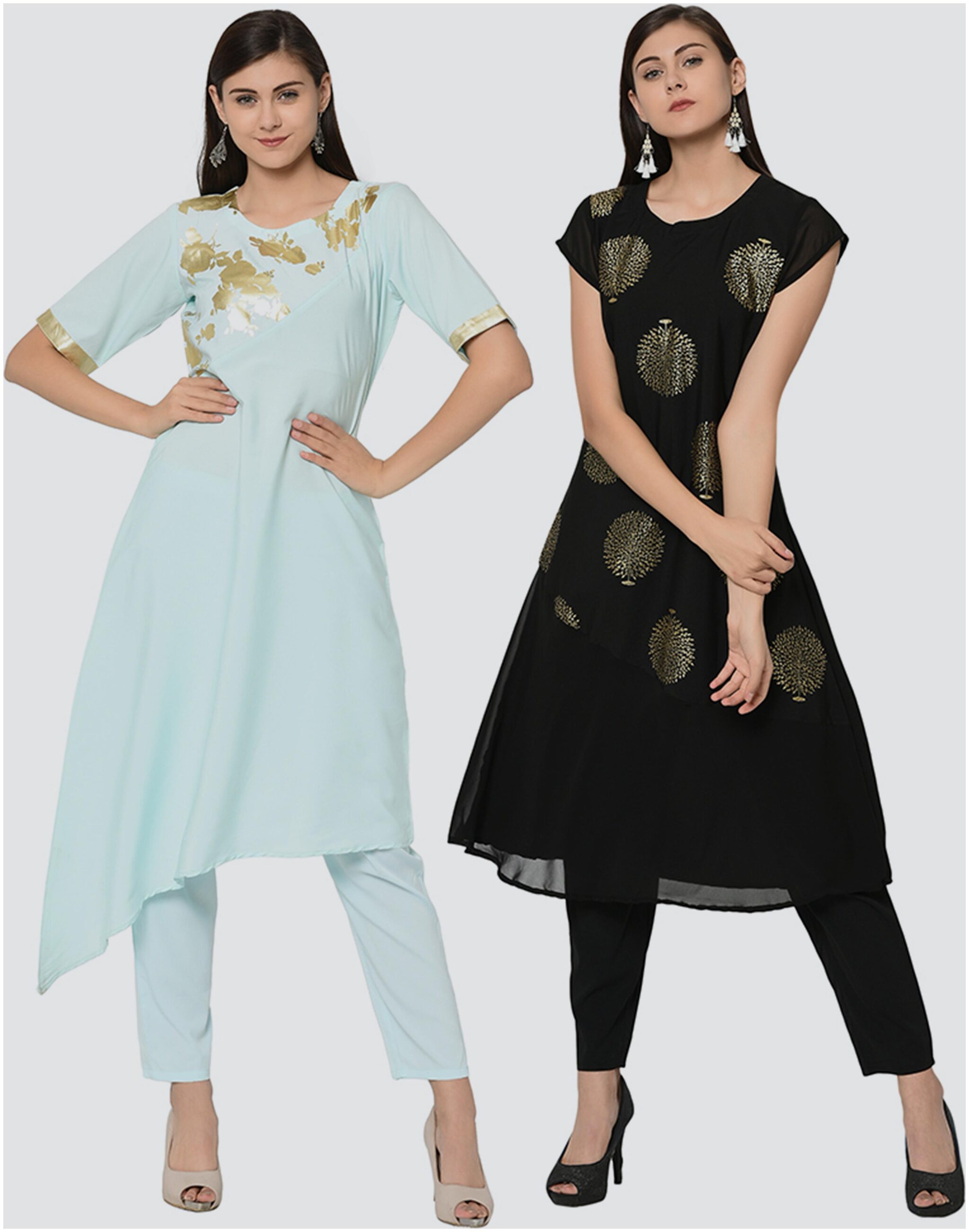 

ZIYAA Women Crepe Printed Blue Black Kurta