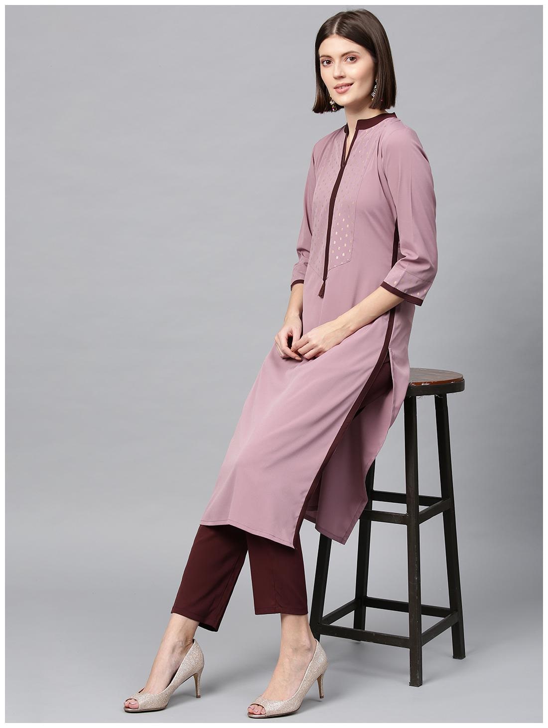 

ZIYAA Women Wine Ethnic Motifs Straight Kurta