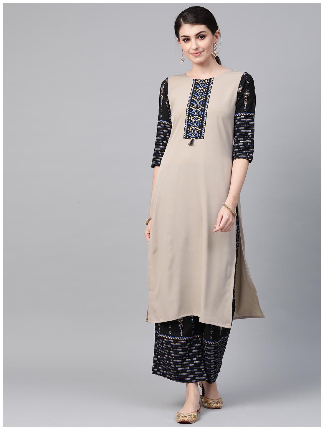 

ZIYAA Women Grey Printed Straight Kurta With Palazzo