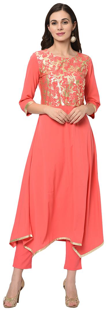 

ZIYAA Women Pink Floral Assymetrical Kurta