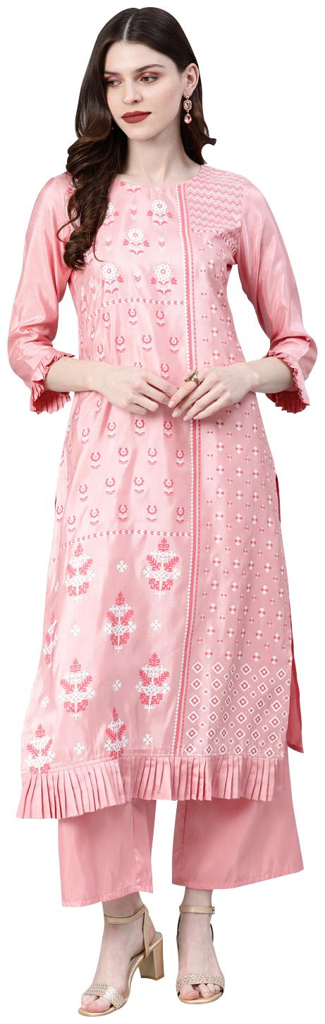 

ZIYAA Women Pink Floral Straight Kurta