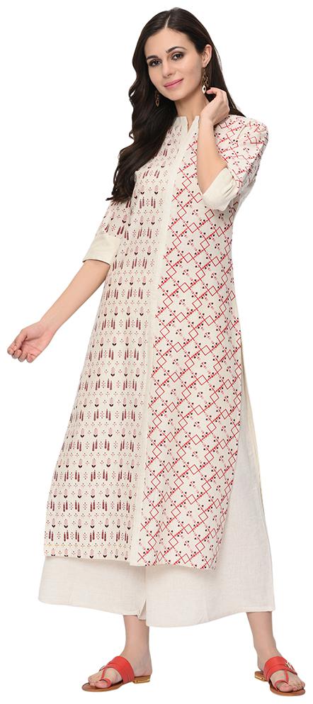

ZIYAA Women Beige Printed Straight Kurta