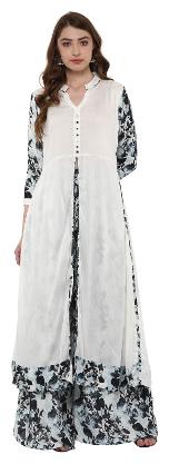

Ziyaa Women s White Colour 3 4Th Sleeve Rayon Flared Kurta
