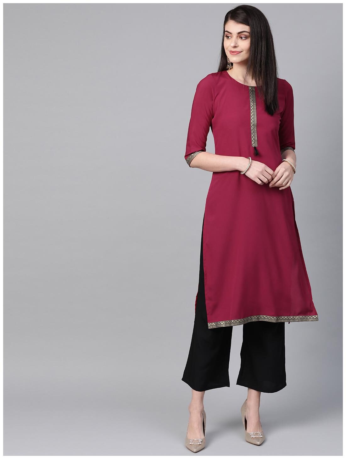 

ZIYAA Women Maroon Solid Straight Kurta