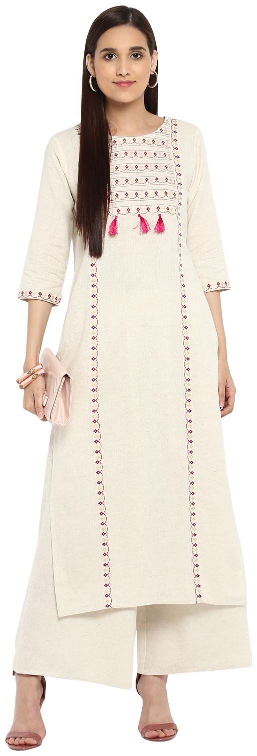 

ZIYAA Women White Printed Straight Kurta With Palazzo
