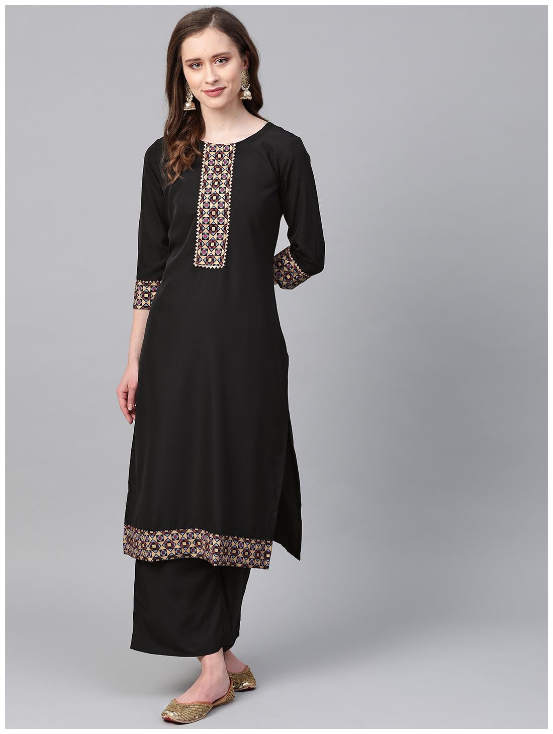 

ZIYAA Women Black Printed Straight Kurta With Palazzo