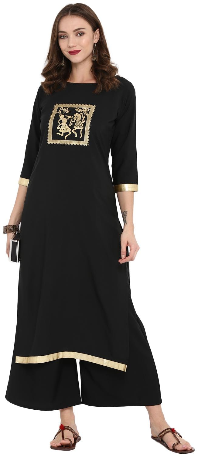 

ZIYAA Women Black Printed Straight Kurta With Palazzo
