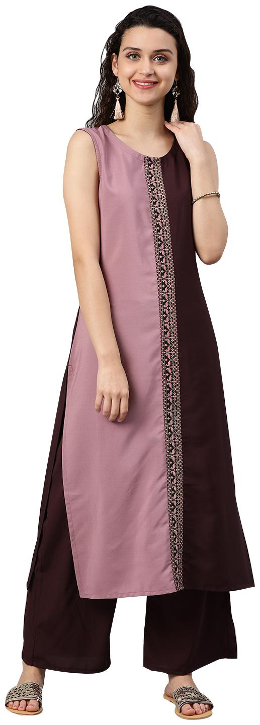 

ZIYAA Women Brown Printed Straight Kurta With Palazzo
