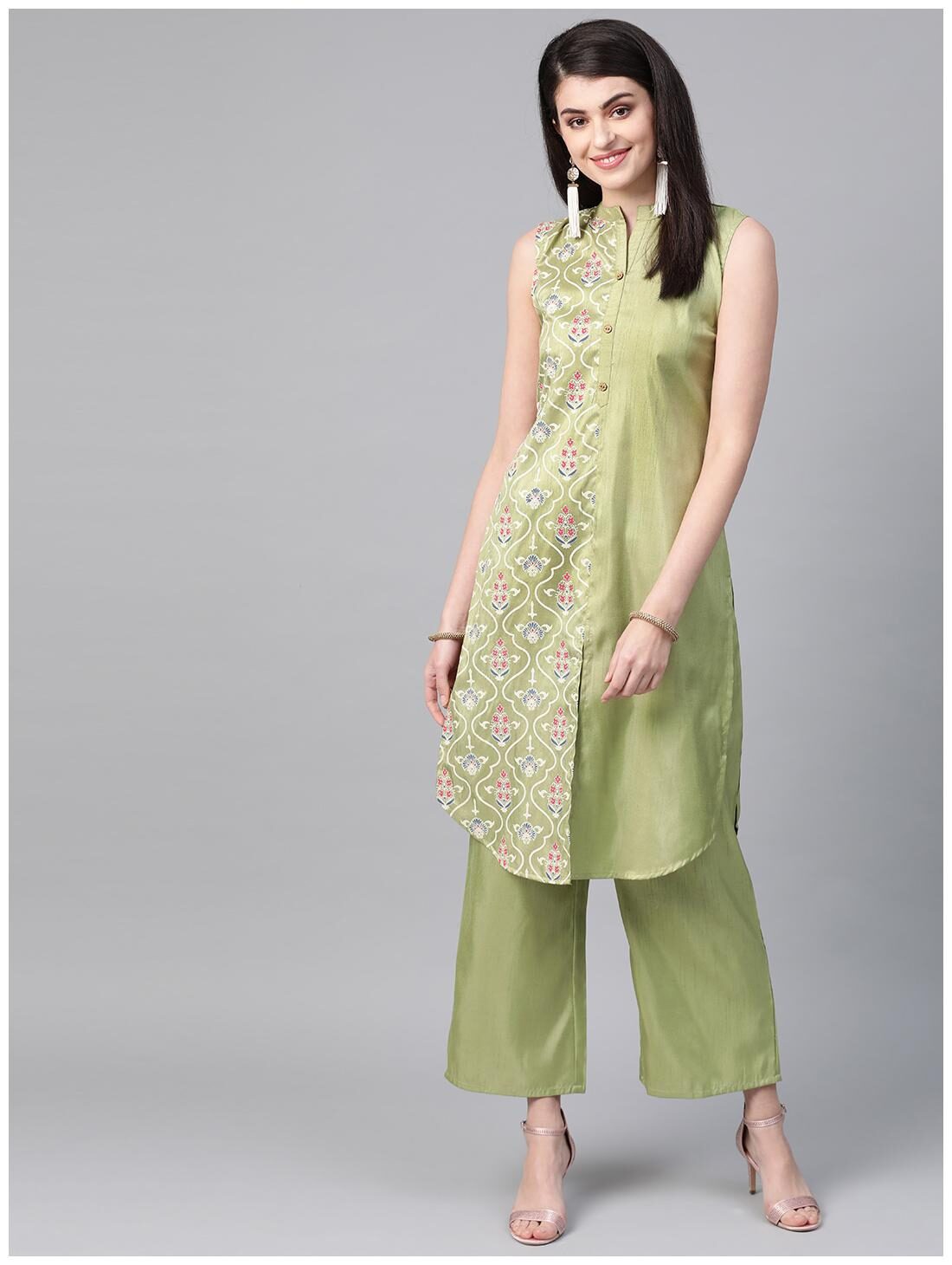 

ZIYAA Women Green Floral Straight Kurta With Palazzo