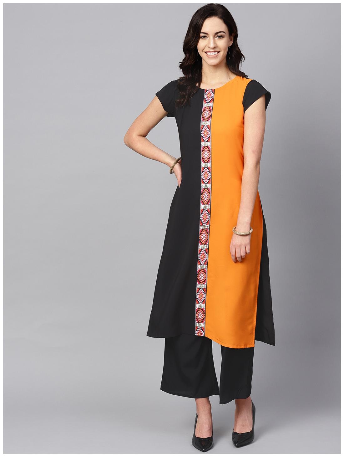 

ZIYAA Women Orange Abstract Straight Kurta