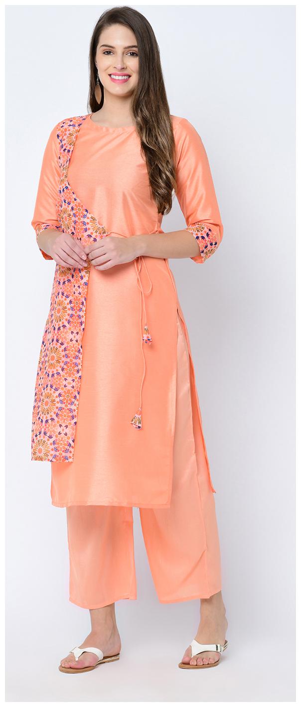 

Ziyaa Women Peach Digital Print Straight Art Silk Kurta Palazzo Set