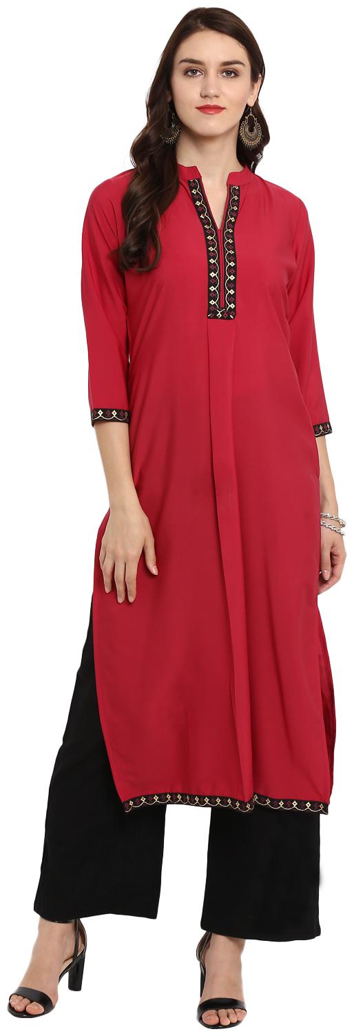 

ZIYAA Women Red Solid Straight Kurta