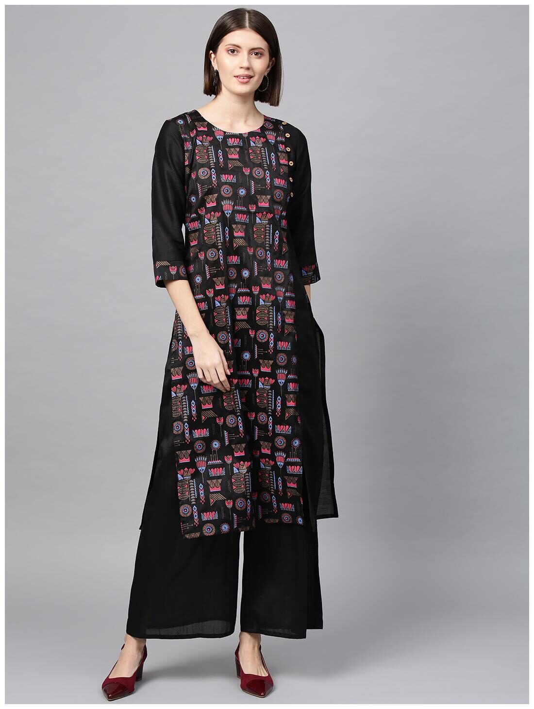 

ZIYAA Women Polyester Ethnic Motifs Black Kurta With Palazzo