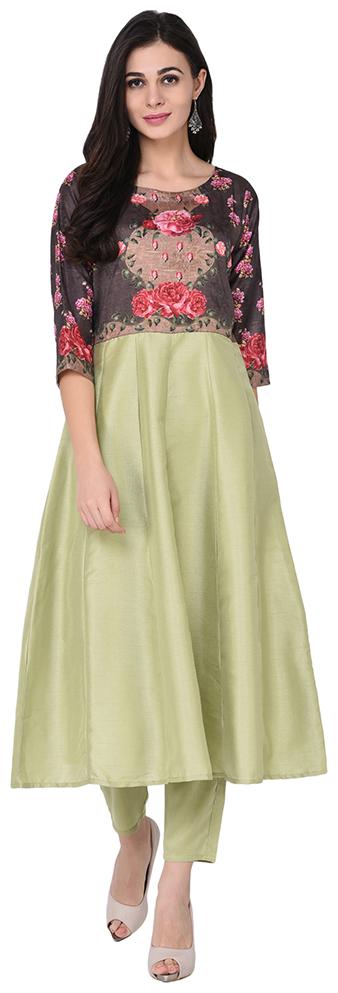 

Ziyaa women Green color Flared Digital Print Kurta Pant Set