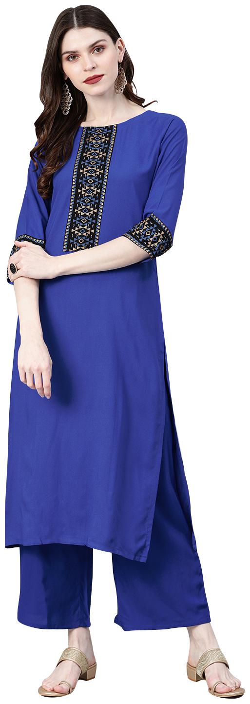 

ZIYAA Women Blue Printed Straight Kurta With Palazzo