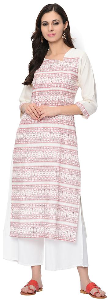

Ziyaa Women Rayon Printed Kurta With Palazzo (White Pink)