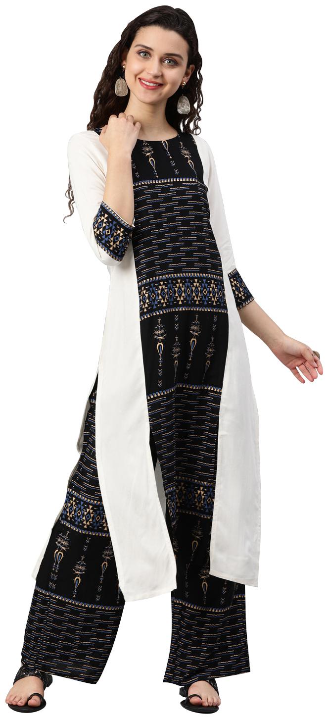 

ZIYAA Women Off White Printed Straight Kurta With Palazzo