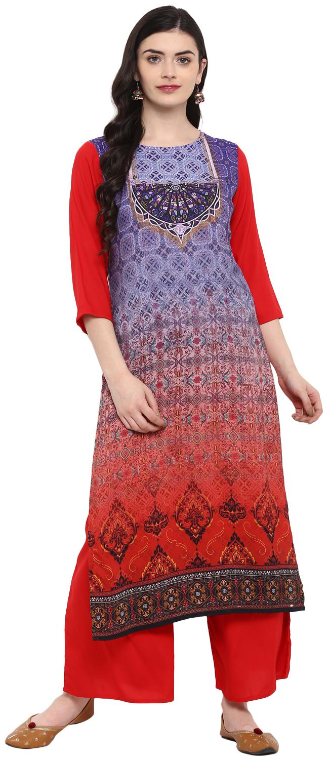 

Ziyaa women Purple and red Color Digital Print straight Rayon Kurta Palazzo Set
