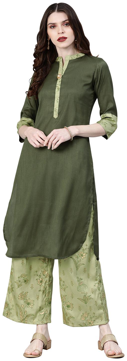 

ZIYAA Women Green Solid Straight Kurta With Palazzo