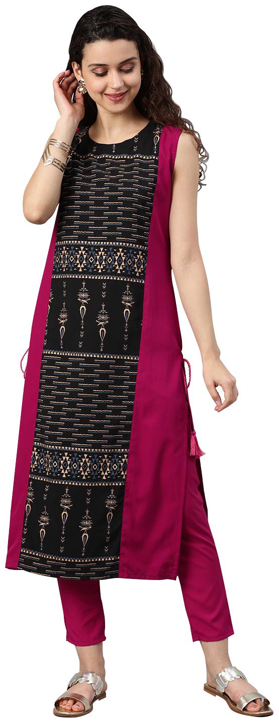 

ZIYAA Women Pink Printed Straight Kurta With Pants