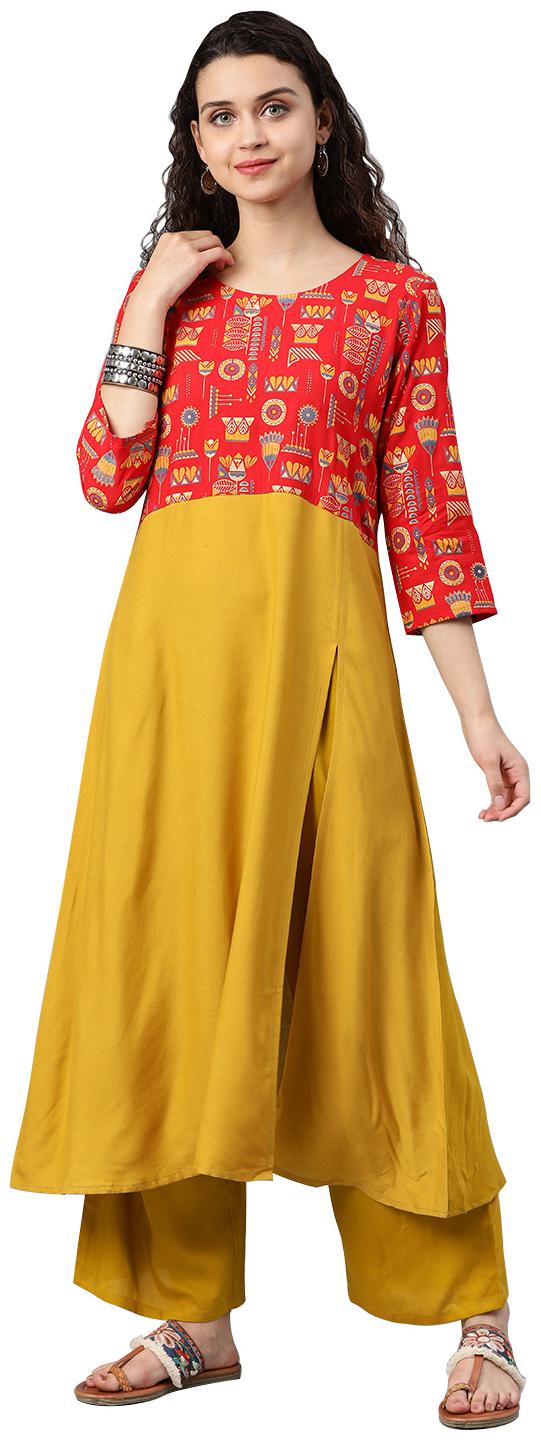 

ZIYAA Women Yellow Printed Straight Kurta With Palazzo