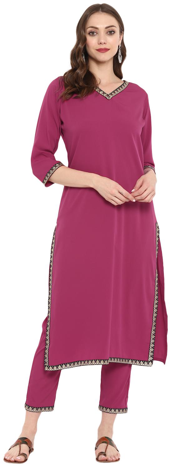 

ZIYAA Women Pink Solid Straight Kurta