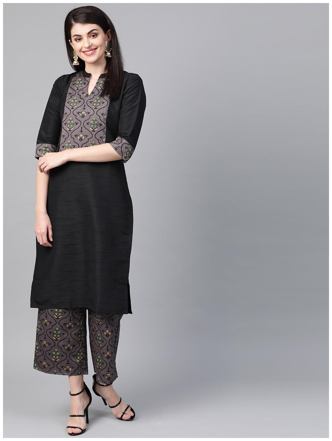 

ZIYAA Women Black Floral Straight Kurta With Palazzo