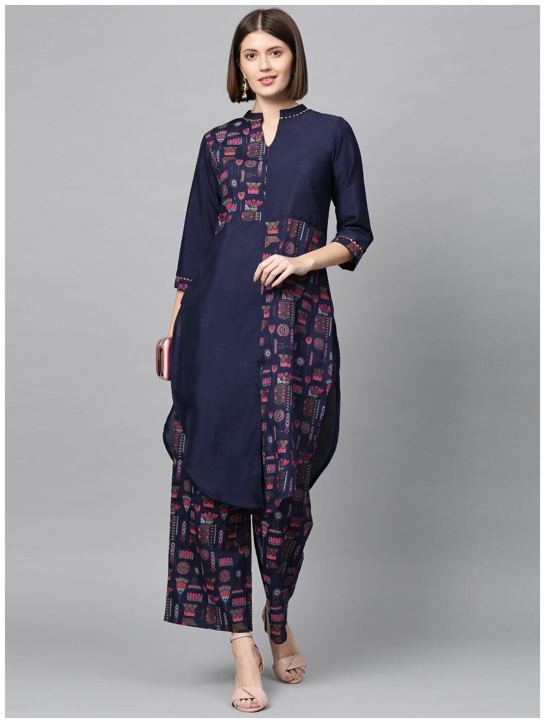 

ZIYAA Women Navy Blue Ethnic Motifs Assymetrical Kurta