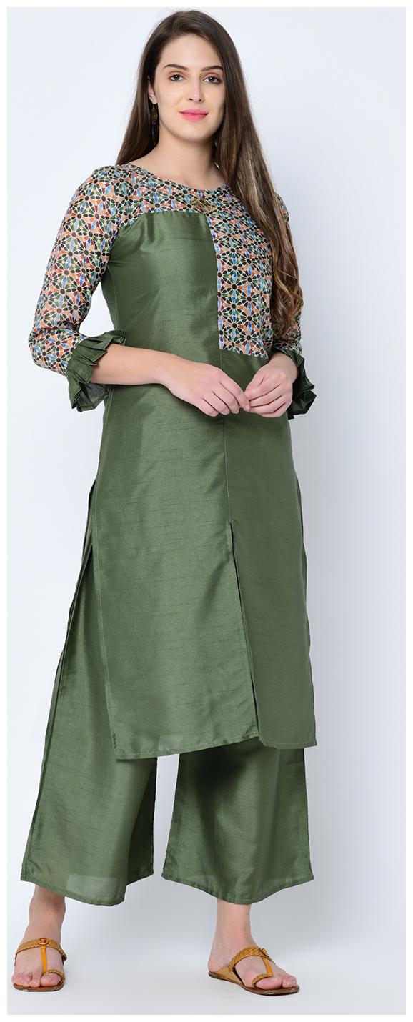 

ZIYAA Women Green Geometric Straight Kurta With Palazzo
