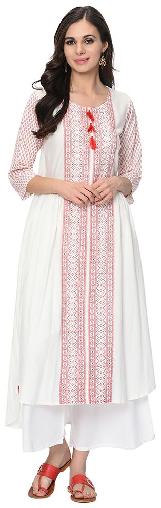 

Ziyaa Women Rayon Embroidery Kurta With Palazzo (White Red)