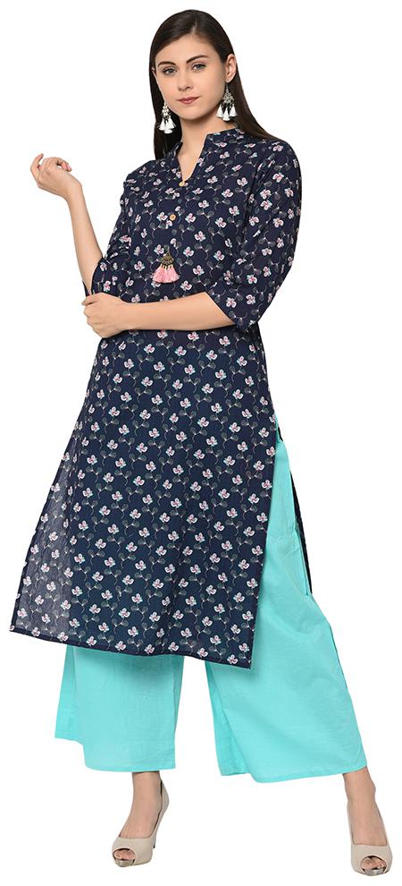

ZIYAA Women Blue Floral Straight Kurta With Palazzo