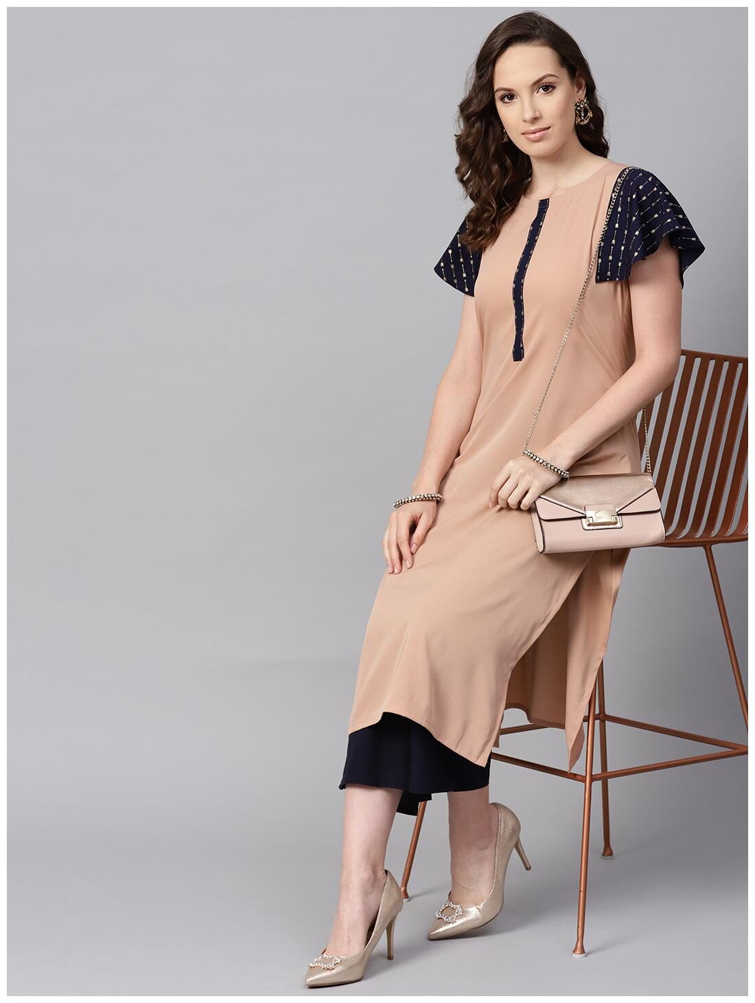 

ZIYAA Women Crepe Ethnic Motifs Beige Kurta With Palazzo