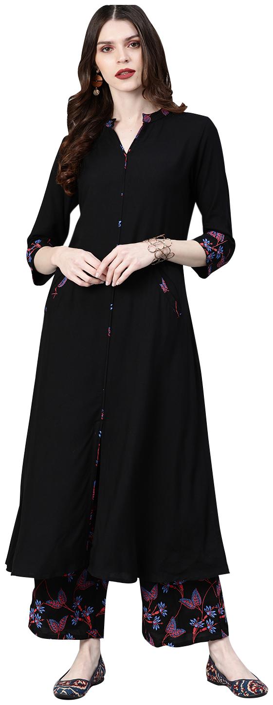 

ZIYAA Women Black Floral Straight Kurta With Palazzo