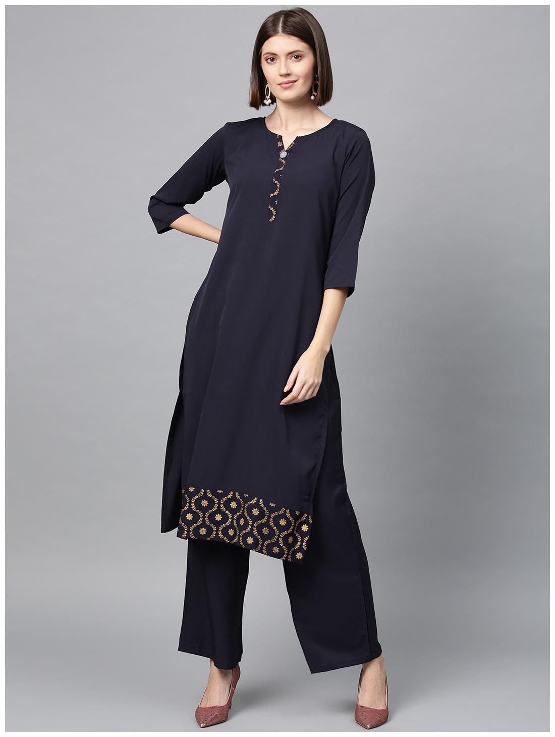 

ZIYAA Women Crepe Floral Blue Kurta With Palazzo