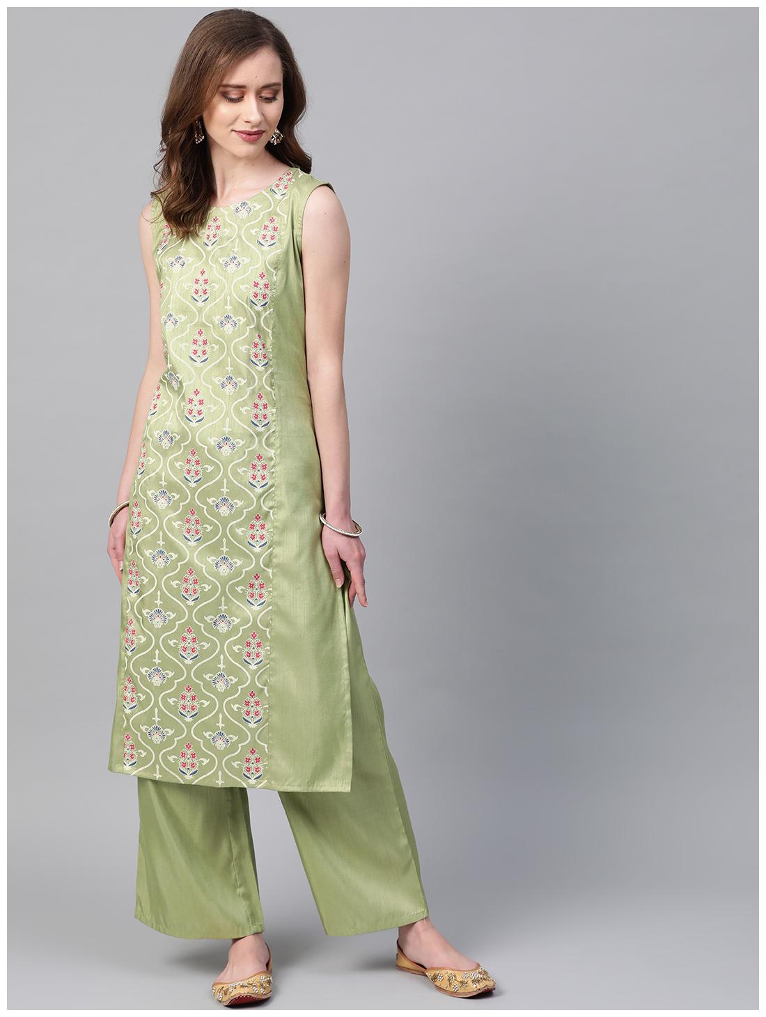 

ZIYAA Women Green Floral Straight Kurta With Palazzo