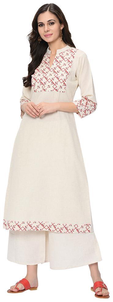 

Ziyaa Women Cotton Printed Kurta With Palazzo (Beige)