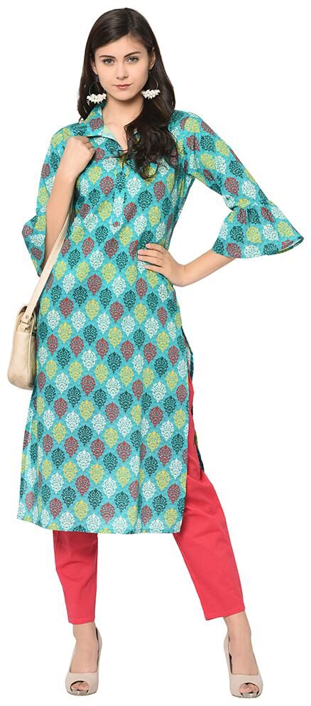 

Ziyaa Women Green Color Straight Digital Print Kurta Pant Set