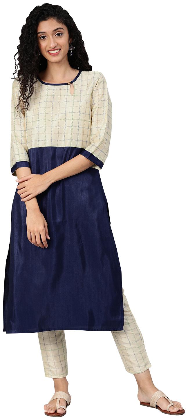 

ZIYAA Women Blue Printed Straight Kurta With Pants