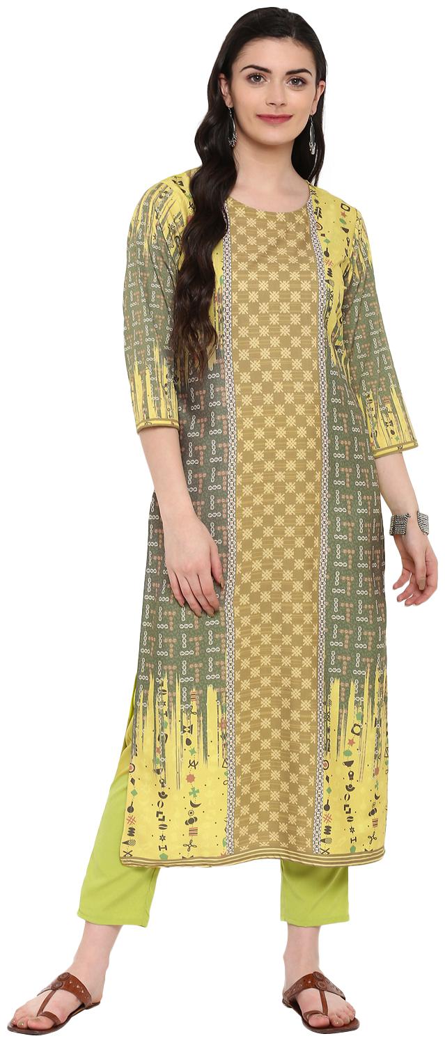 

Ziyaa women Yellow Color Digital Print Straight Crepe Kurta Pant Set