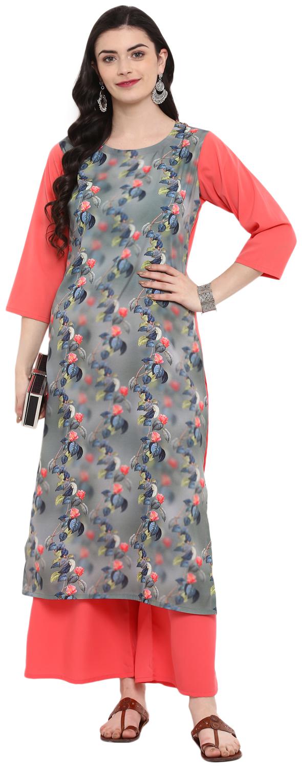 

ZIYAA Women Grey Floral Straight Kurta