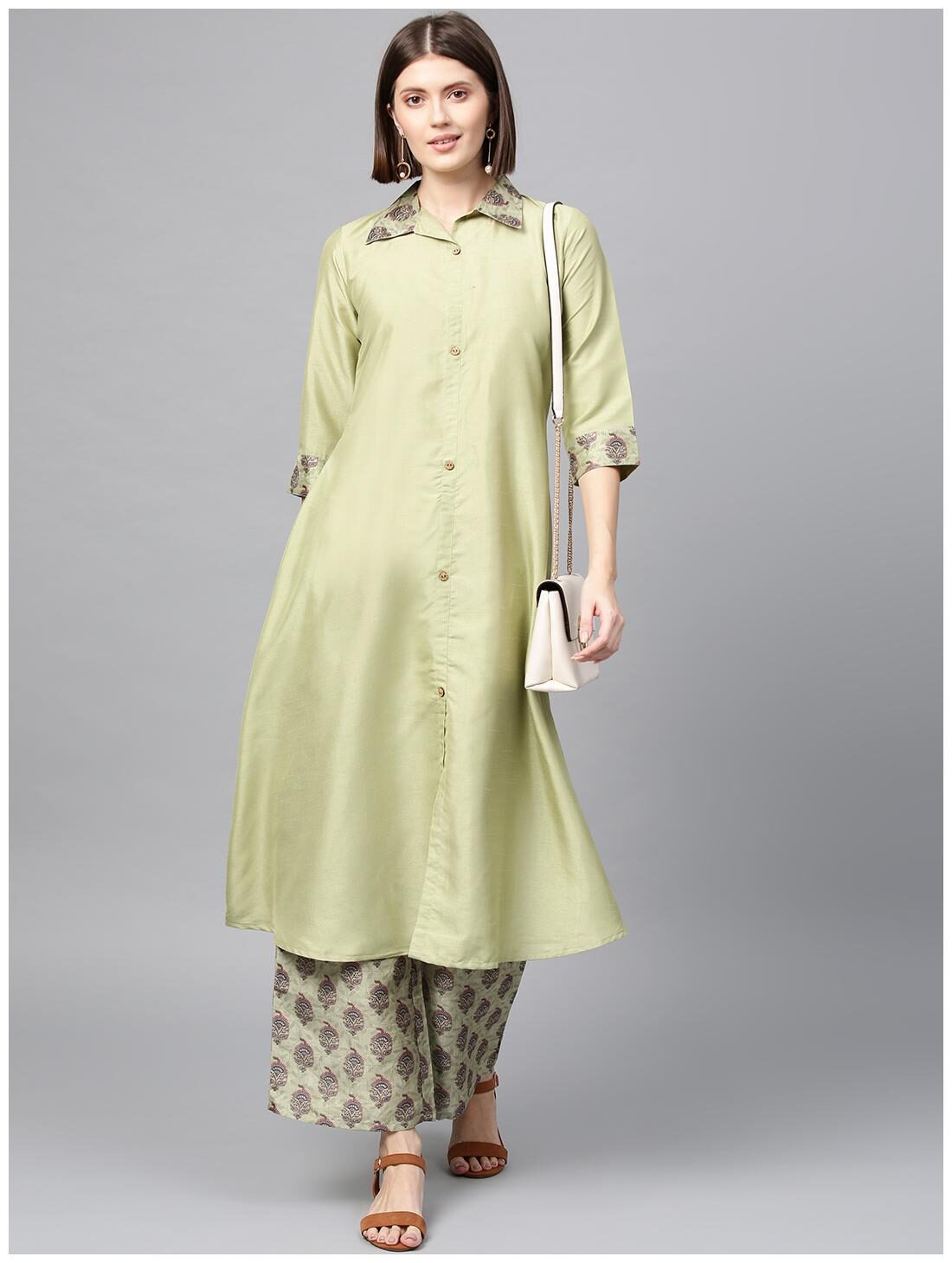 

ZIYAA Women Green Floral Layered Kurta