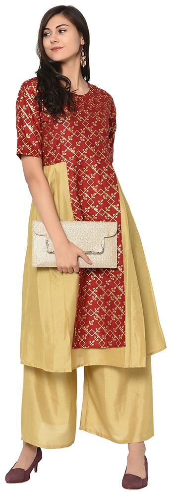 

Ziyaa Women Red Color A-Line Foil Print Kurta