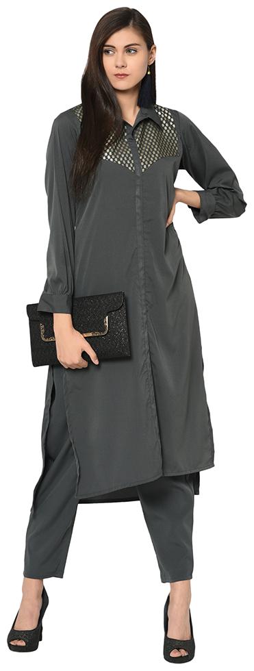 

ZIYAA Women Grey Printed Anarkali Kurta With Pants