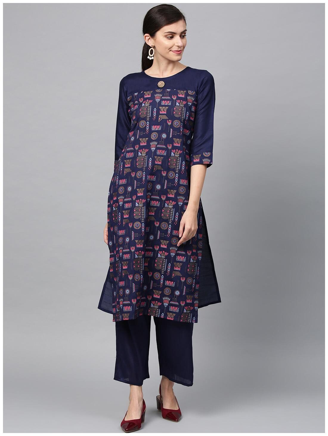 

ZIYAA Women Navy Blue Printed Straight Kurta