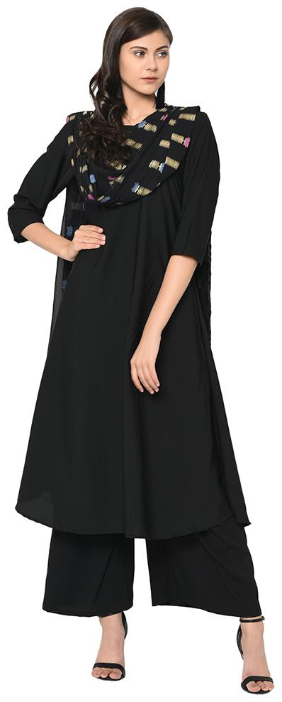 

Ziyaa Women Black Color A-Line Foil Print Kurta