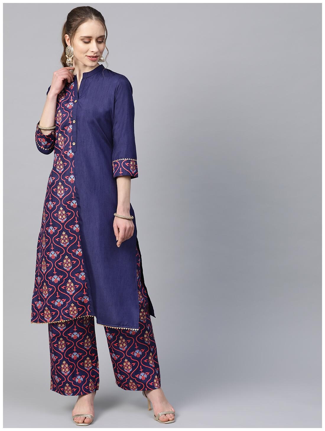 

ZIYAA Women Navy Blue Floral Straight Kurta With Palazzo