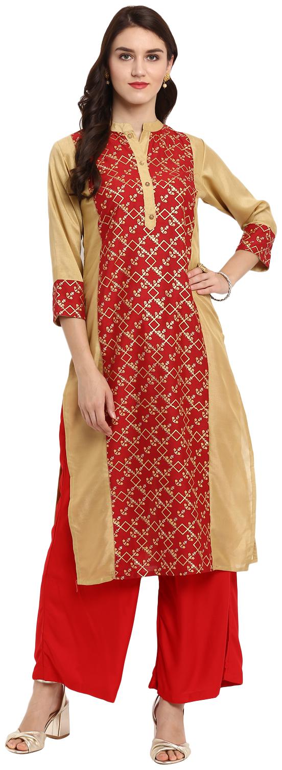 

ZIYAA Women Red Printed Straight Kurta With Palazzo