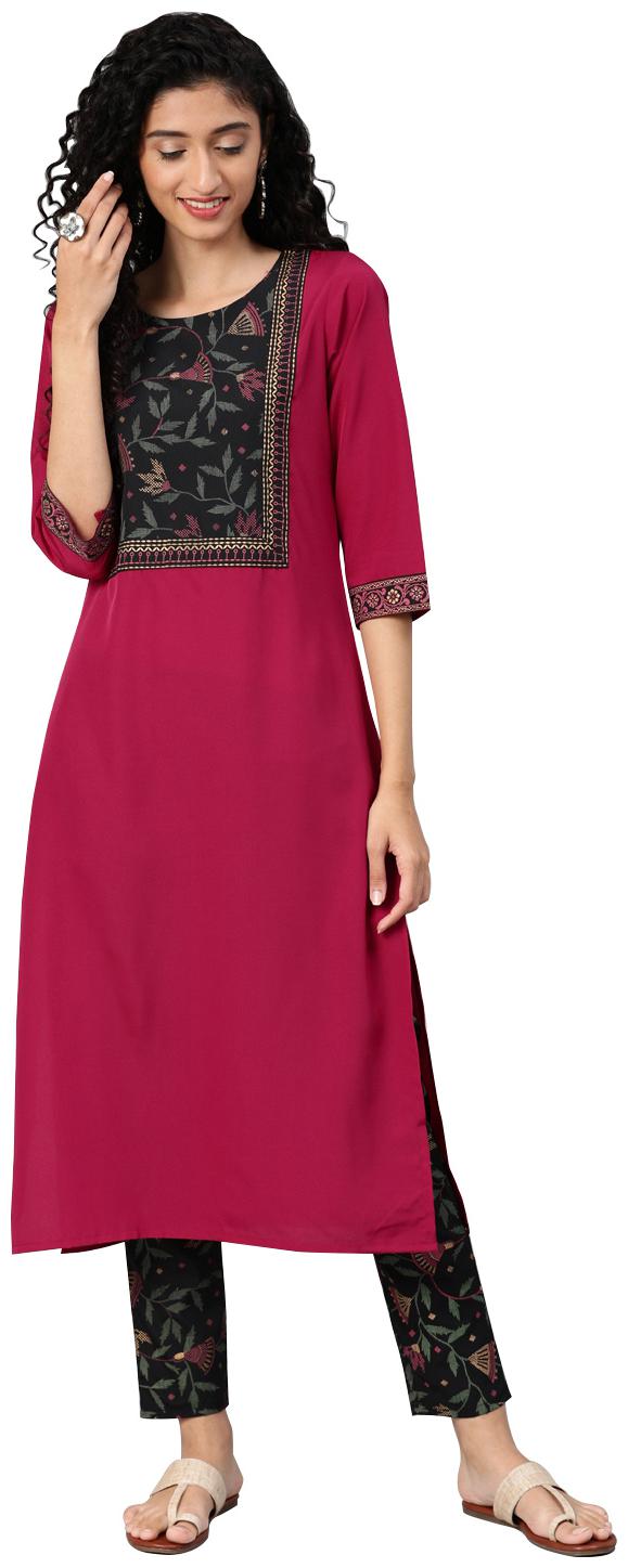 

ZIYAA Women Pink Floral Straight Kurta
